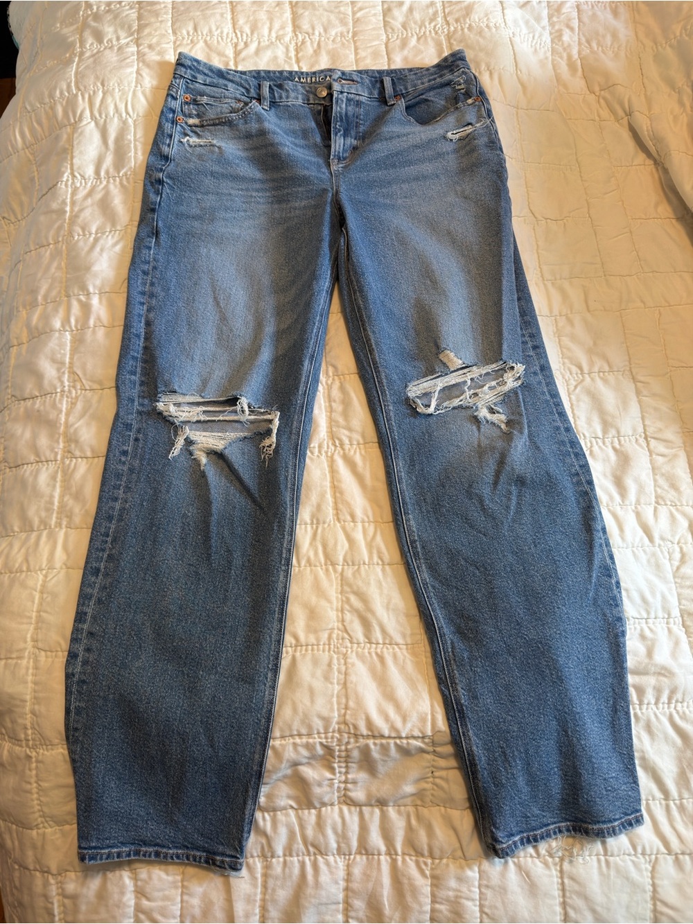 American Eagle Outfitters Boyfriend Jeans - Medium Blue Distressed